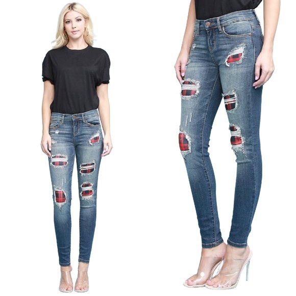 Judy Blue Denim - Judy Blue Buffalo Plaid Patch Skinny Jeans Size 5